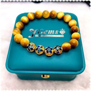 Tiger Eye Gold Grade A3+A5 10mm Cloisonné Gold Plated Charm Bracelet